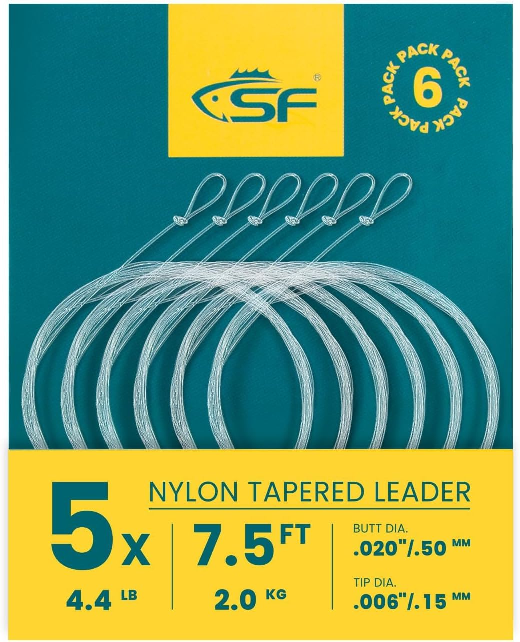 SF Pre-Tied Loop Fly Fishing Tapered Leader Nylon Clear Trout Freshwater Saltwater Bonefish Permit Bass Salmon Steelhead 7.5FT 9FT 10FT 12FT 15FT 0X 1X 2X 3X 4X 5X 6X 7X