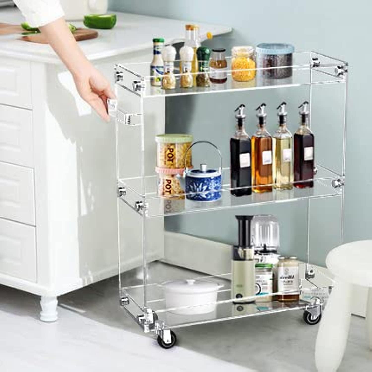 3-Tier Acrylic Slim Slide Out Storage Rolling cart,Clear Bathroom Kitchen Laundry Narrow Places Shelves (2008)