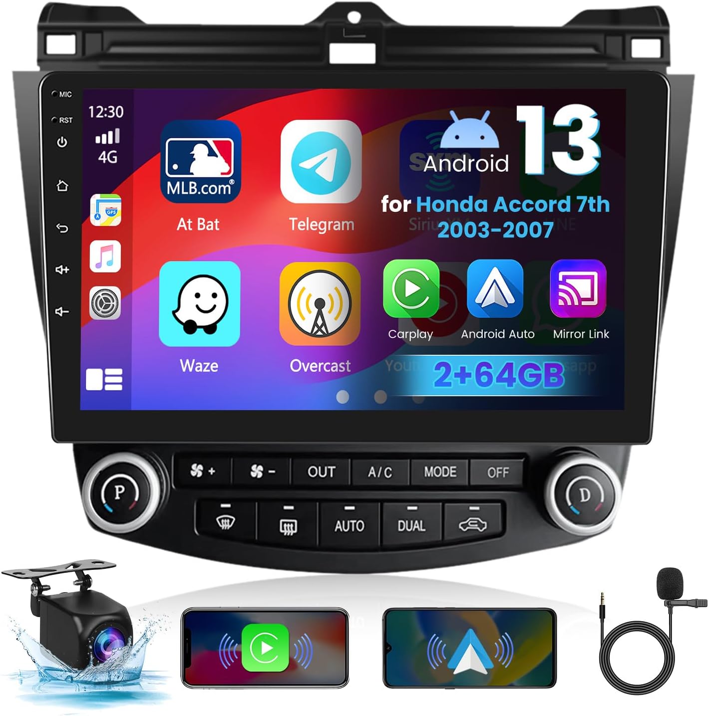 [2G 64G] Hikity 2024 Upgrade Android Stereo for Honda Accord 2003-2007, 10.1 Inch Touchscreen Wireless Carplay Android Auto Radio with GPS Navigation WiFi Bluetooth Backup Camera