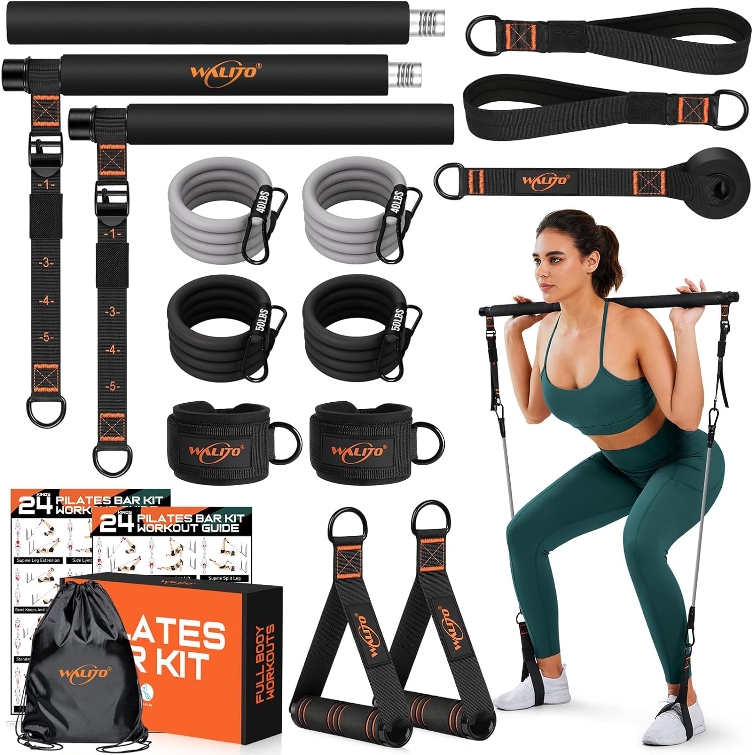 Pilates Bar Kit with Resistance Bands, 3-Section Multifunctional Yoga Pilates Bar with Metal Adjustment Buckle.Portable Pilates Equipment for Women & Men Full-Body Workouts at Home Gym