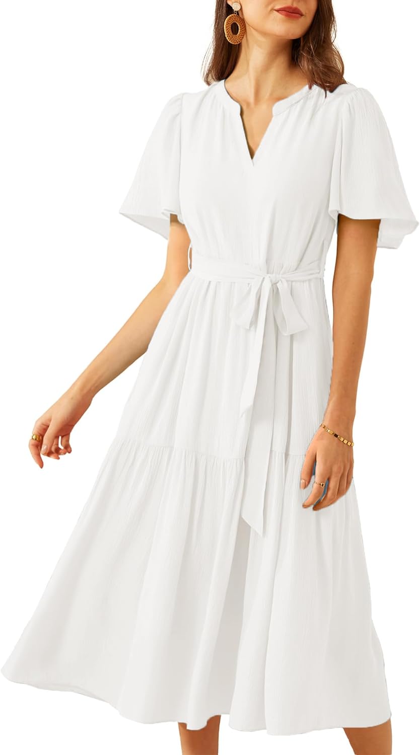 GRACE KARIN 2024 Women' Causal Summer A Line Dresses Flying Sleeves Maxi Ruffles Dress