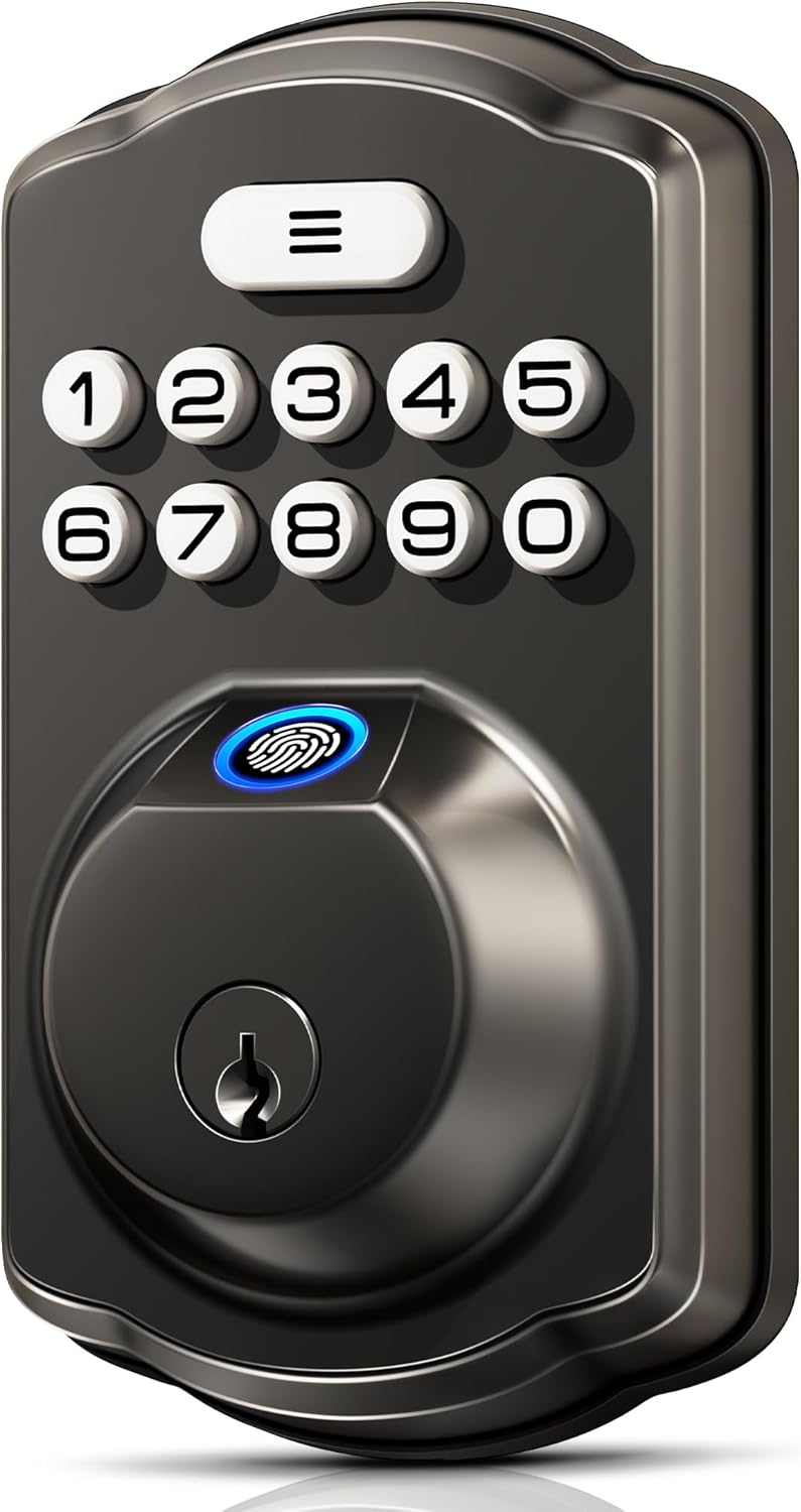 Veise Fingerprint Door Lock, Keyless Entry Door Lock, Electronic Keypad Deadbolt, Biometric Smart Locks for Front Door, Auto Lock, Anti-Peeking Password, Easy Install, Matte Black