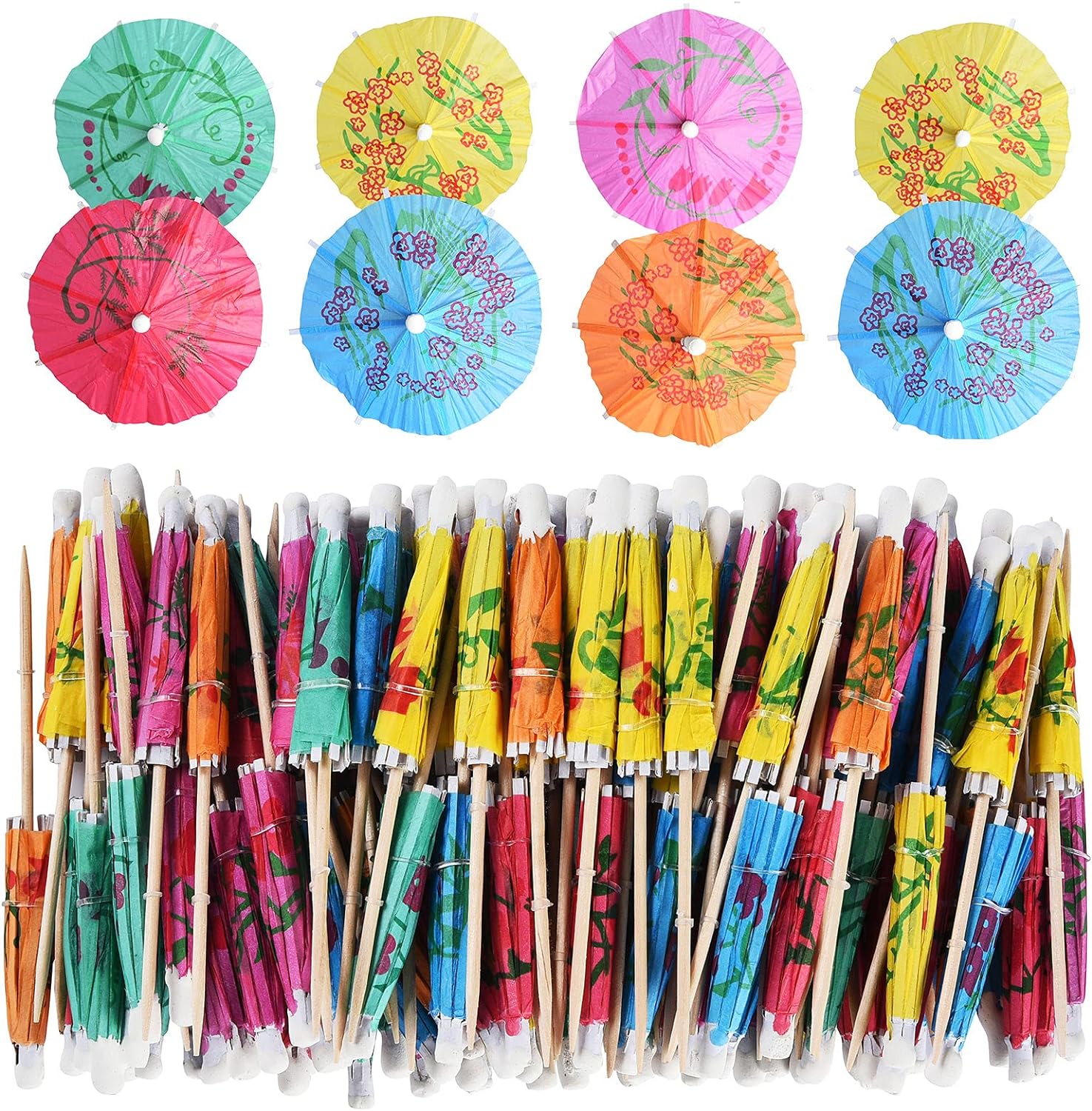 ALINK 144-Pack Cocktail Drink Umbrella Picks, Cupcake Toppers, Luau Parasols Toothpicks for Tropical Hawaiian Tiki Party Decorations