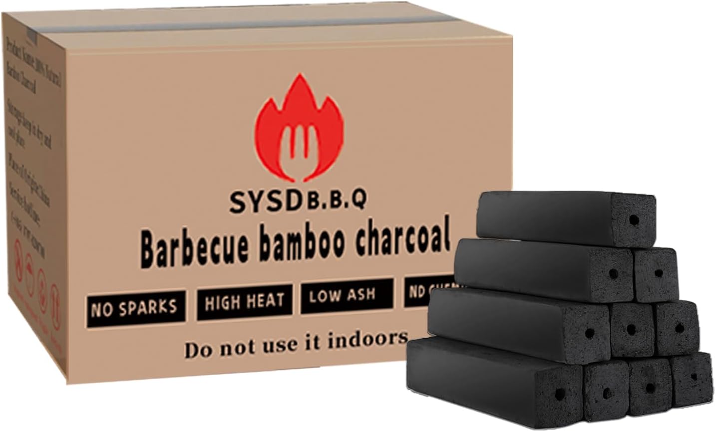 SYSDB.B. Q/Bamboo Charcoal logs - 100% Natural, Lasts 6 Hours, Grilling CharcoalSustainable Grill/Barbecue/Ceramic Grill/Kettle Grill (Single Box, 10 lbs.)