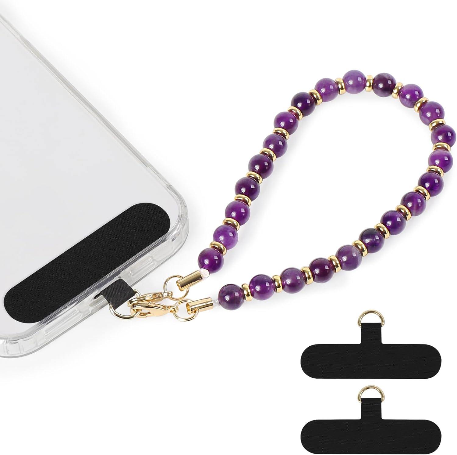 SHANSHUI Phone Wrist Strap, Natural Amethyst Phone Charms Matching 2 Pack Phone Tether Tabs Free Your Hand Stylish Phone Chain Lanyard Suitable for iPhone & more Smartphones