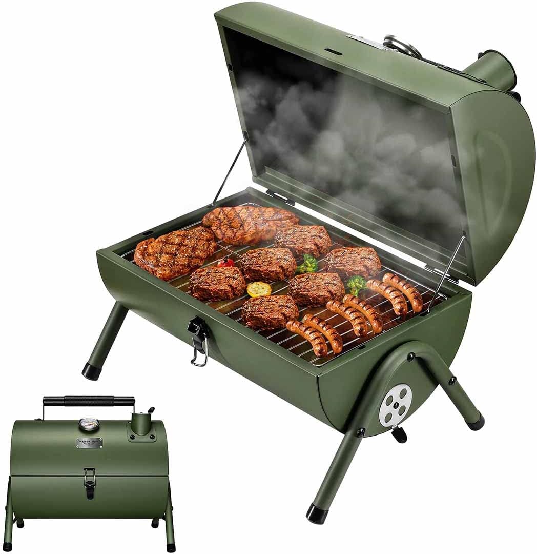 MAISON HUIS Adjustable Portable Charcoal Grill Multi-functional Metal Small BBQ Smoker for Outdoor Hiking Picnic(Green)