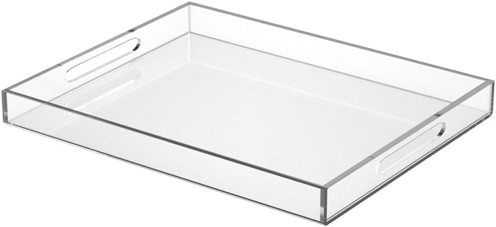 NIUBEE Acrylic Serving Tray 16x20 Inches -Spill Proof- Clear Decorative Tray Organiser for Ottoman Coffee Table Countertop with Handles