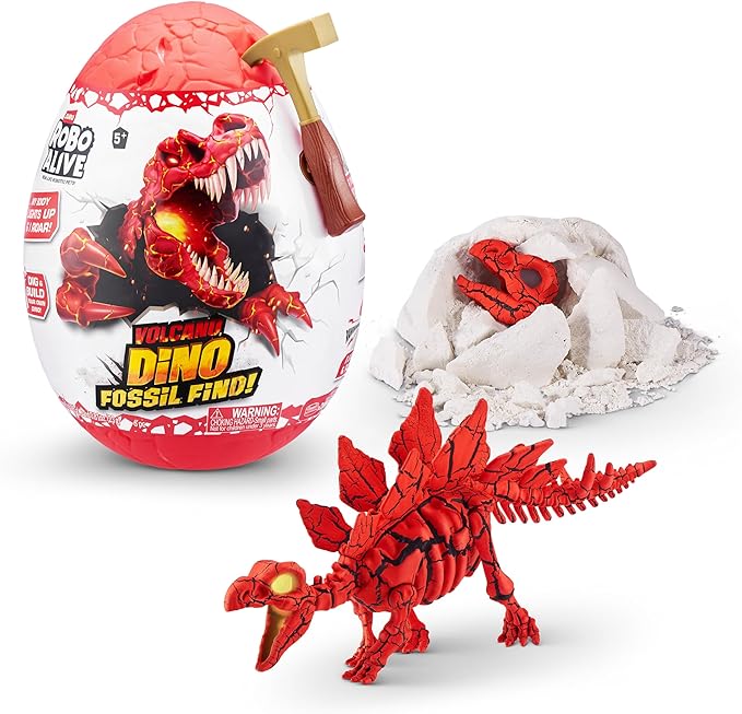 Robo Alive Volcano Dino Fossil Find Stegosaurus by ZURU Boys Age 5  Dig and Discover, STEM -Excavate Prehistoric Fossils, Educational Toys, Great Science Kit Gift (Stegosaurus)