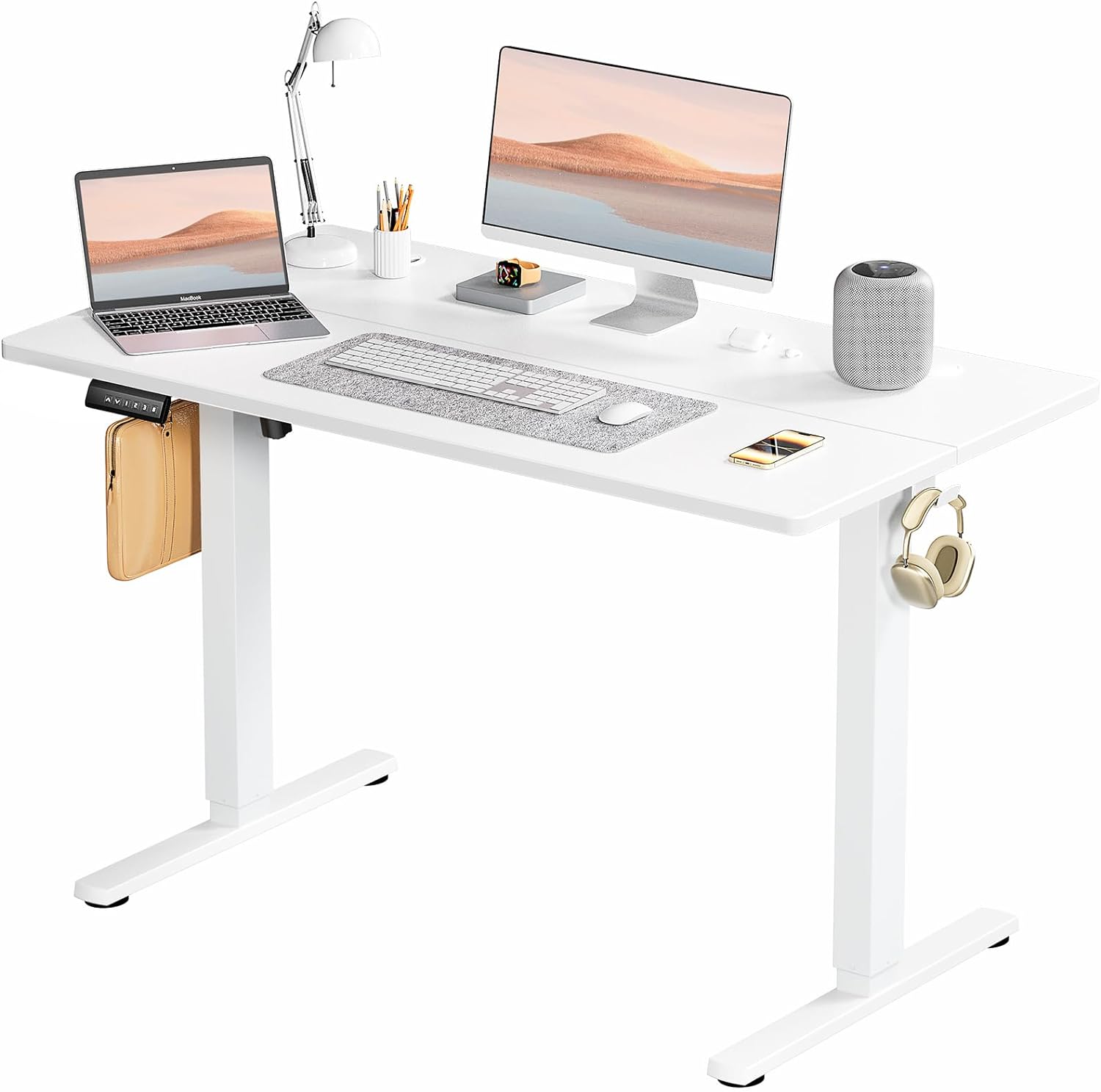 SMUG Standing Desk, Adjustable Height Electric Sit Stand Up Down Computer Table, 48x24 Inch Ergonomic Rising Desks for Work Office Home, Modern Lift Motorized Gaming Desktop Workstation, White