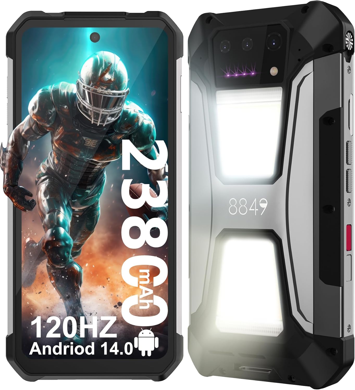 8849 Tank 2 Pro Projector Phone, 23800mAh Android 14 Outdoor Rugged Smartphone, 16GB RAM+256GB ROM, 6.79 Waterproof Dual 4G Unlocked Mobile Phones, 1TB Expand/OTG/NFC(Support T-Mobile&Verizon Only)