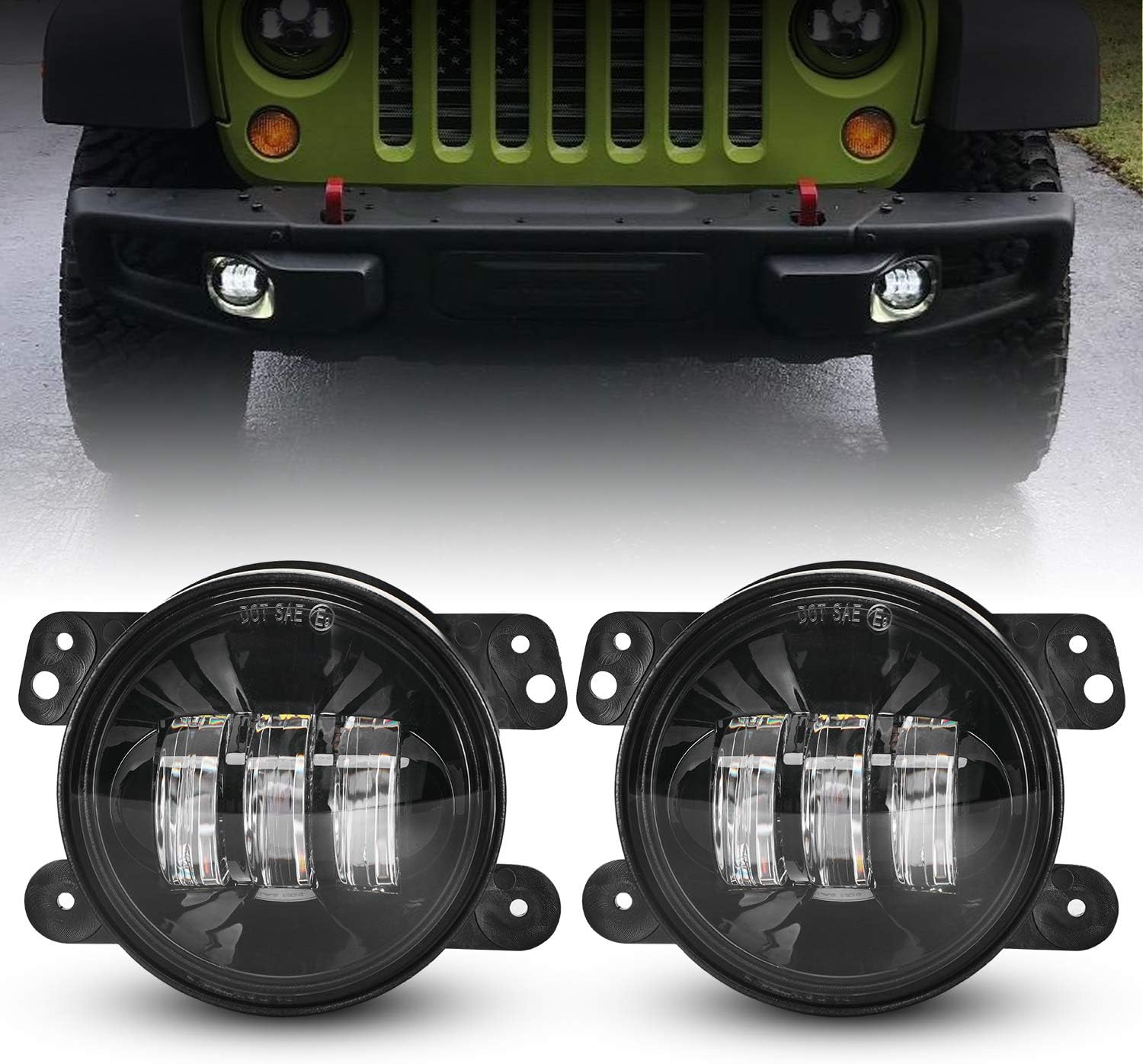 LX-LIGHT 4 Inch 60W LED Fog Light with EMC Compatible with Jeep Wrangler TJ LJ JK Dodge Journey Front Bumper Lights(Pair)