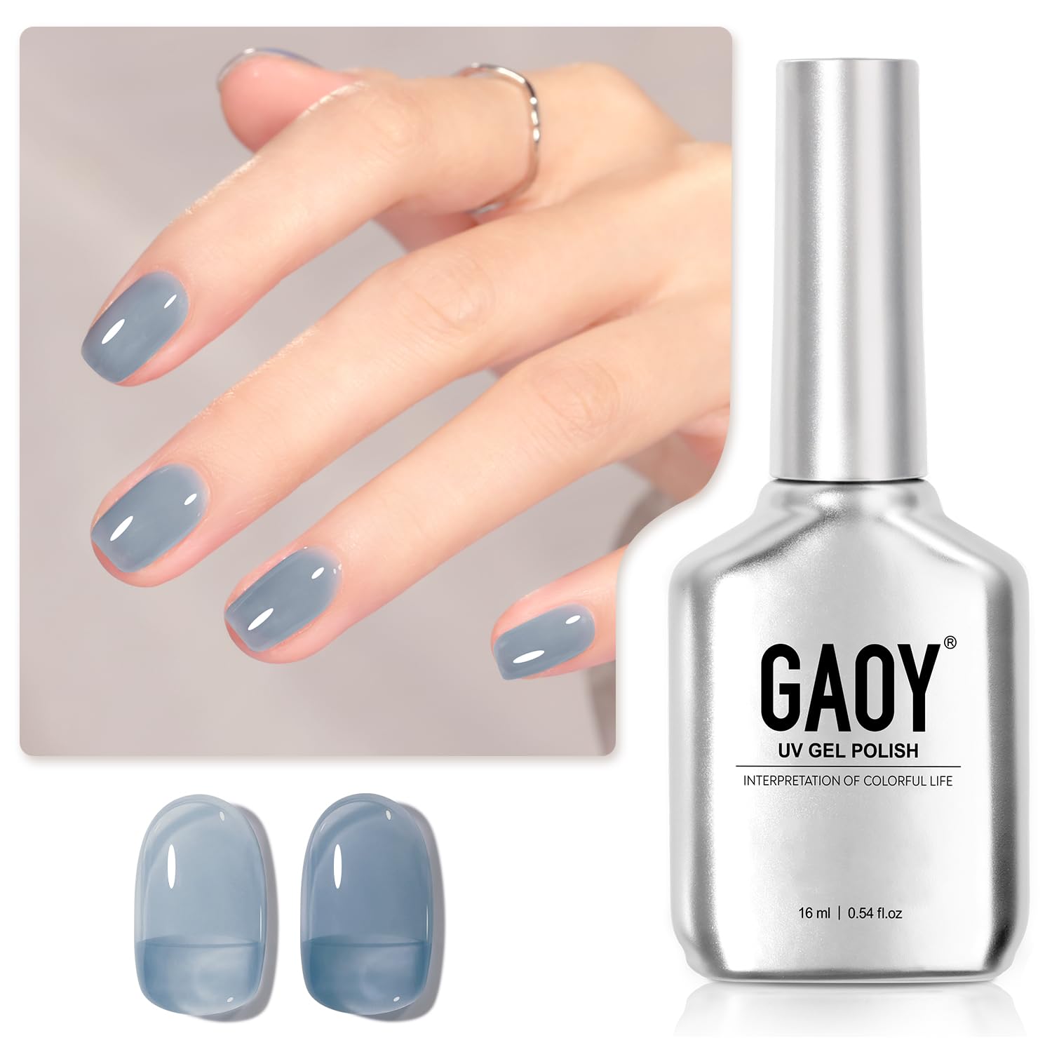 GAOY Jelly Nude Blue Gel Nail Polish, 16ml Sheer Neutral Translucent Soak Off Gel Polish, UV Light Cure for Nail Art DIY, 1722 Hazy Blue