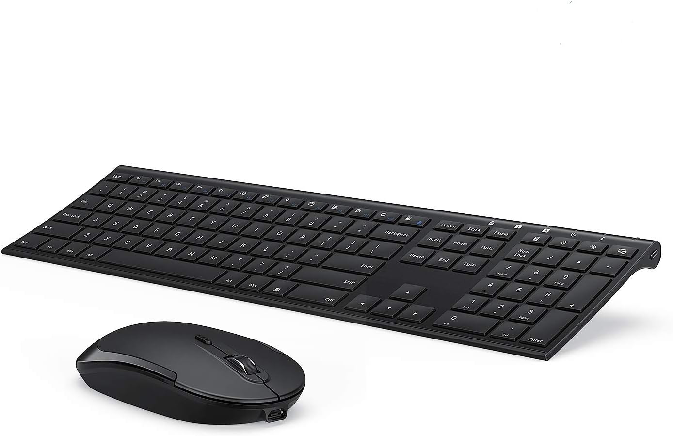 Wireless Keyboard and Mouse, Vssoplor 2.4GHz Rechargeable Compact Quiet Full-Size Keyboard and Mouse Combo with Nano USB Receiver for Windows, Laptop, PC, Notebook-Black