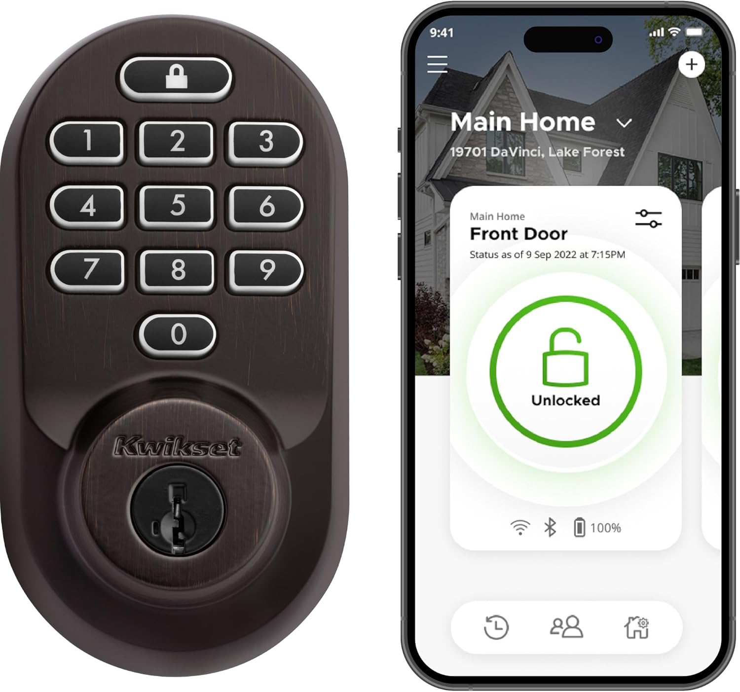 Kwikset Halo Keypad Wi-Fi Smart Door Lock, Keyless Entry Electronic Touchscreen Deadbolt Door Lock, No Hub Required App Remote Control, With SmartKey Re-Key Security, Venetian Bronze