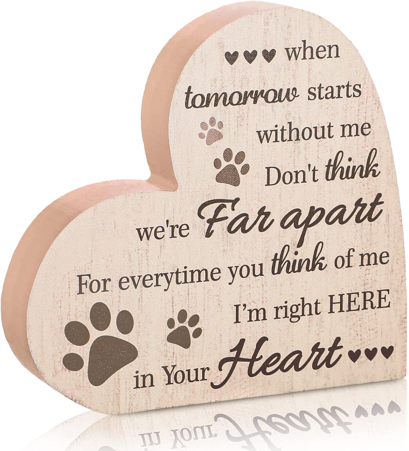 Maitys Pet Memorial Gifts Bereavement Remembrance Gifts for Loss of Dog Cat Sympathy Condolence Gifts Heart Shaped Wood Sign When Tomorrow Starts Without Me Wooden Plaque for Table Desk Decor (Khaki)