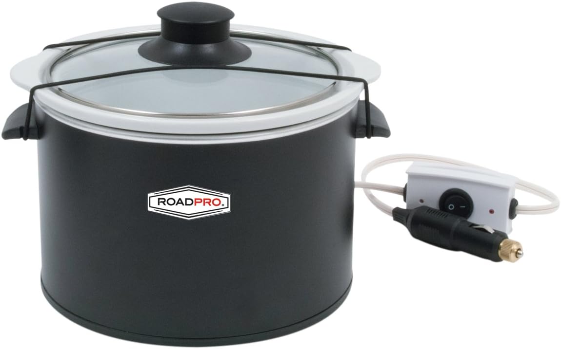 RoadPro-RPSL-350 Quart Slow Cooker, Auto Travel, 12V, White, 1.5 Quart