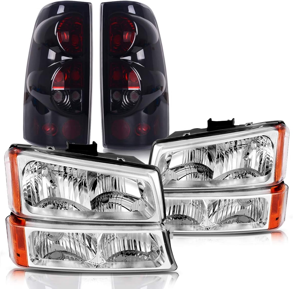 DWVO Headlight Assembly and Tail Lights Combo Set Compatible with 03-06 Chevrolet Silverado 1500/2500HD 05-06 Chevry Silverado 1500 HD 03-04 Chevrolet Silverado 2500 04-06 Chevrolet Silverado 3500