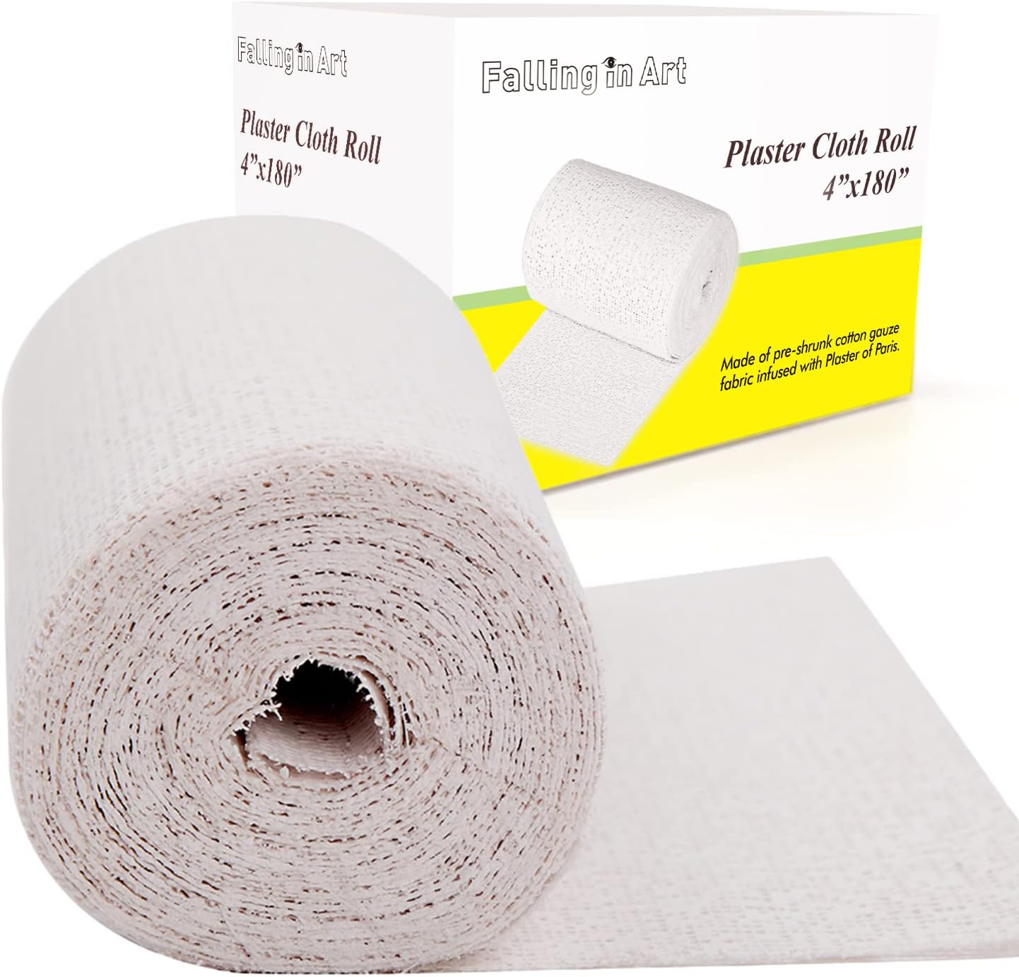 Falling in Art Plaster Cloth Rolls, 500gsm Plaster Strip, Plaster Gauze Bandages for Craft Projects, Mask Making, Belly Casts, Body Molds, 4inch x180inch, Single roll