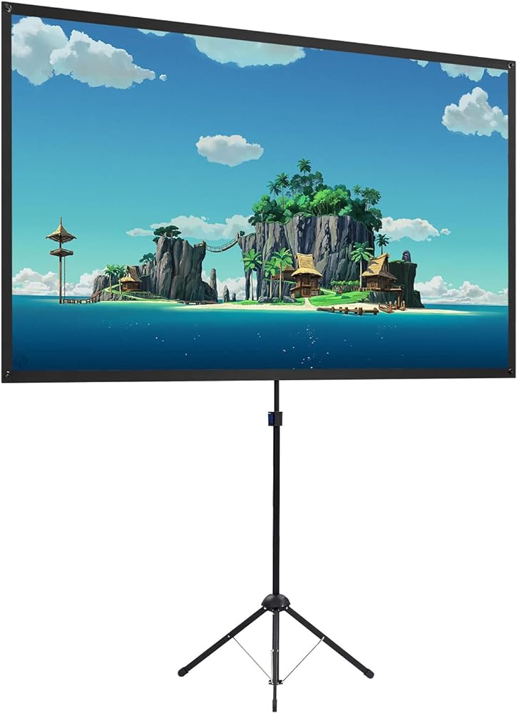 Projector Screen with Stand, 60 Inch Outdoor Projector Screen 16:9 and Stand, Portable Projector Screen with Aluminium Frame, Lightweight and Compact, Easy Setup, Idea for Home Cinema, Backyard Party