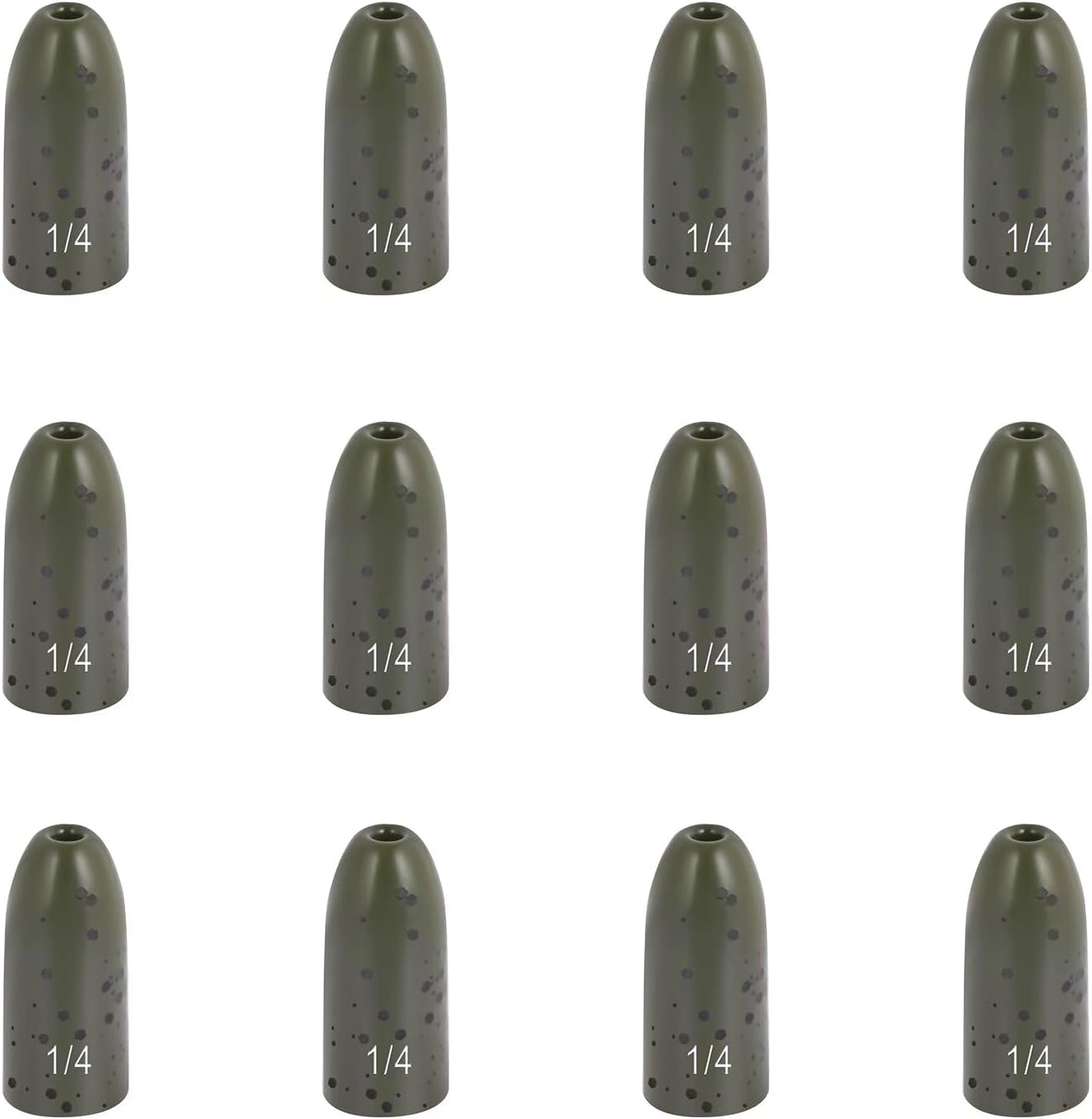 12 Pack Tungsten Bullet Fishing Weights, Insert Free Worm Sinkers, 1/8 3/16 1/4 3/8 1/2 oz