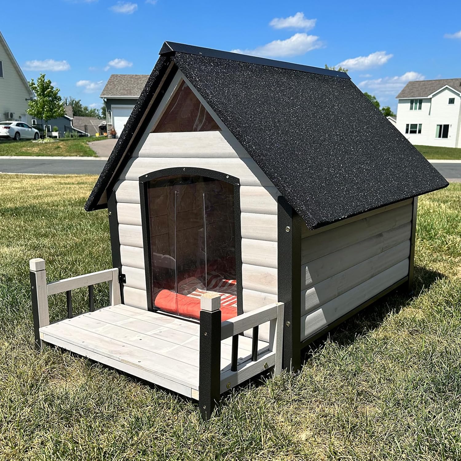 Dog House Outdoor Upgrade Iron Frame Dog Cage Anti-Chewing for Small Medium Large Dogs Use,Raise Floor with Customized Plastic Feet Pad.