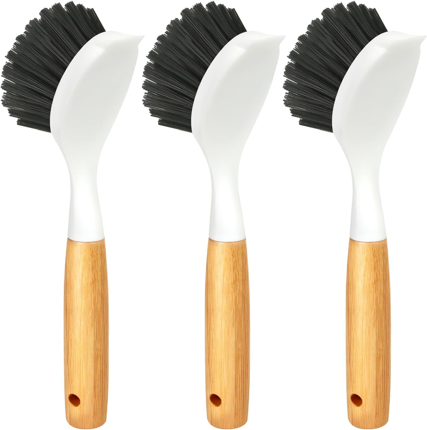 Holikme 3 Pack Cast Iron Brush and Scraper with Bamboo Handle  Skillet Scrubber with Tough Nylon Bristles, Kitchen Scrub Brush for Cleaning Skillet, Cast Iron Grill Pan, Dark Gray