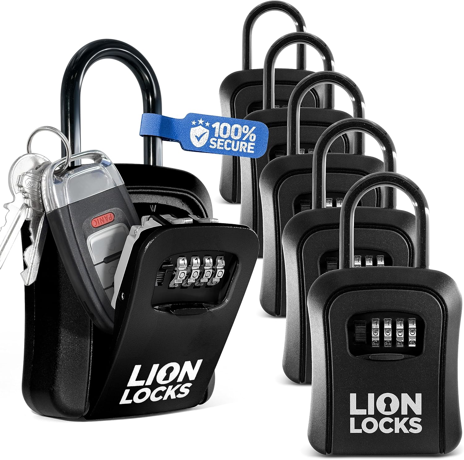 Lock Box for Keys, 6 Pack Black - Secure Key Safe Solution with Combination Lock for Homes, Real Estate, Businesses, Gyms, Schools