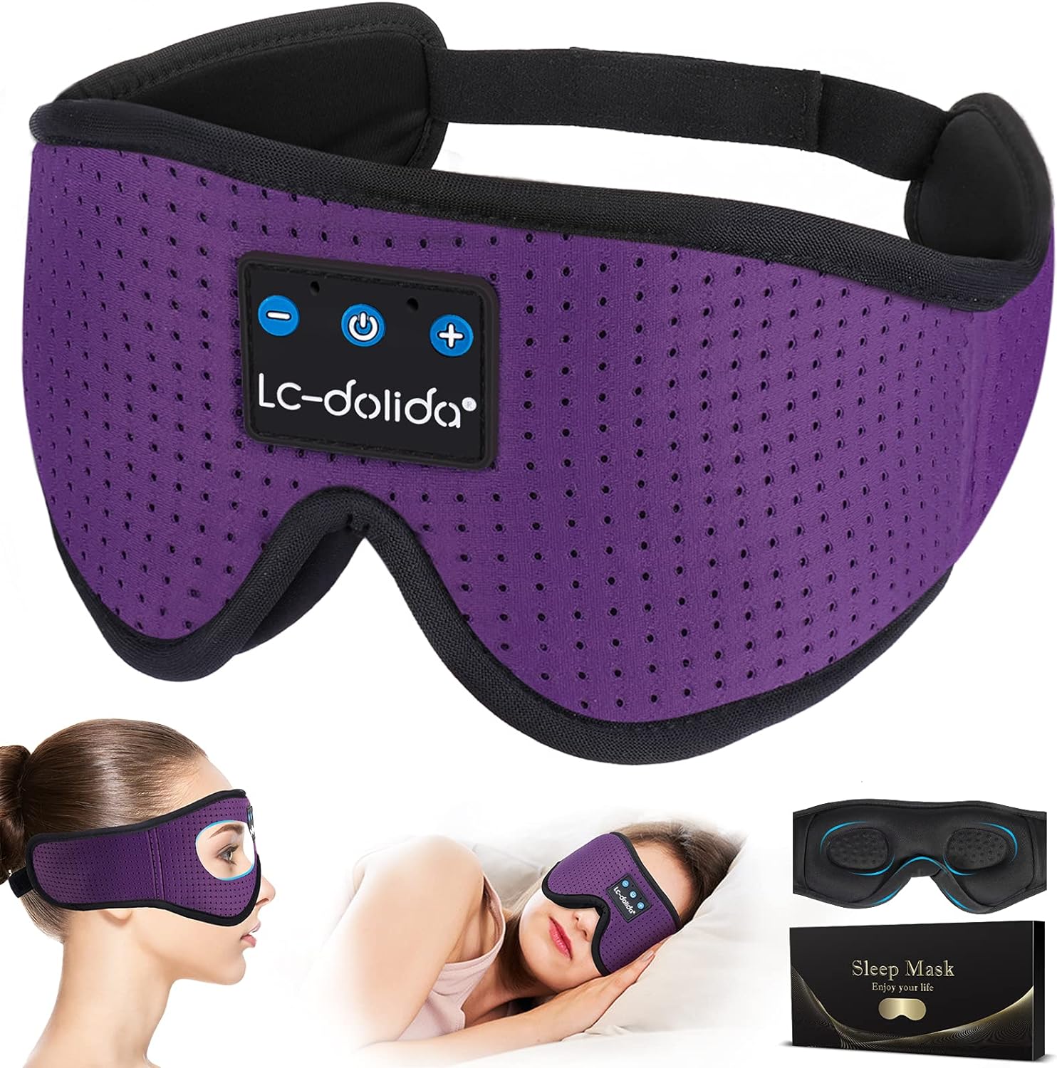 Sleep Mask with Bluetooth Headphones,LC-dolida Sleep Headphones Bluetooth Sleep Mask 3D Sleeping Headphones for Side Sleepers Best Gift and Travel Essential (Elegant Purple)