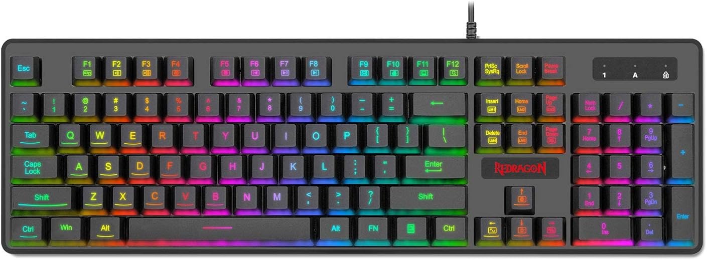 Redragon K509-RGB PC Gaming Keyboard 104 Key Quiet Low Profile RGB Keyboard Backlit Dyaus Mechanical Feel Keyboard for Windows PC (Without Edge Side Light Illumination)