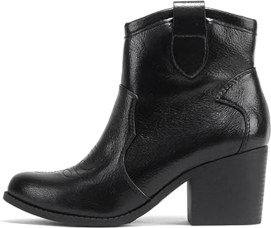 Soda TELLER ~ Women Western Stitched Pointed Toe Low Block Heel Ankle Boot