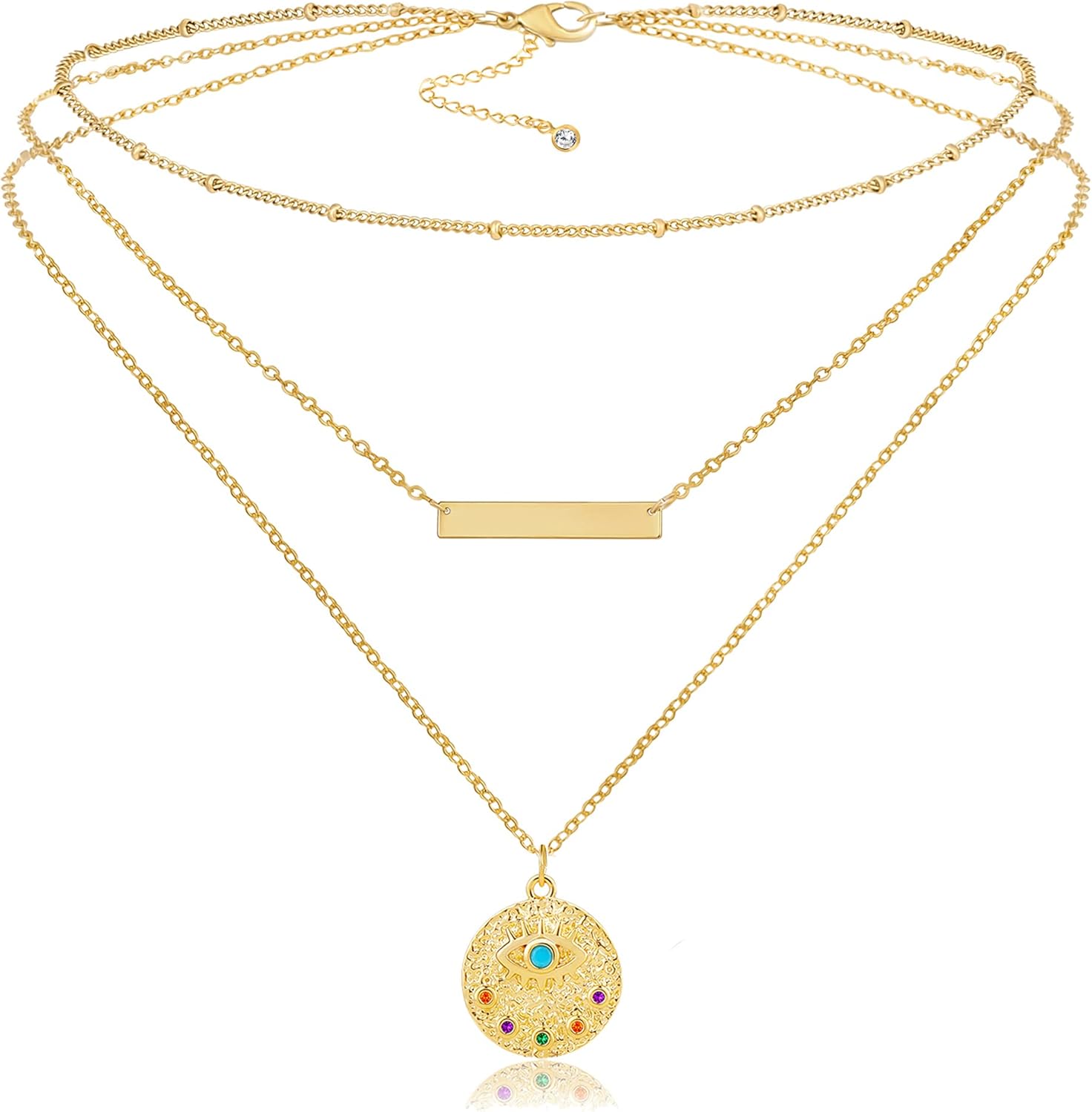 Fiusem Gold Layered Necklaces for Women, Dainty 14K Gold Plated Pendant Necklace and Choker Necklaces for Women