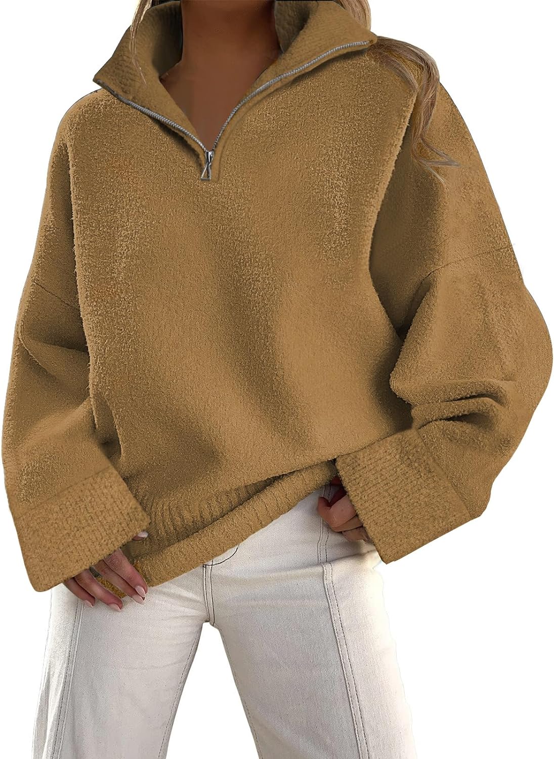 LILLUSORY Women's Half Zip Sweaters 2024 Fall Oversized V Neck Fuzzy Knit Chunky Warm Pullover Sweaters