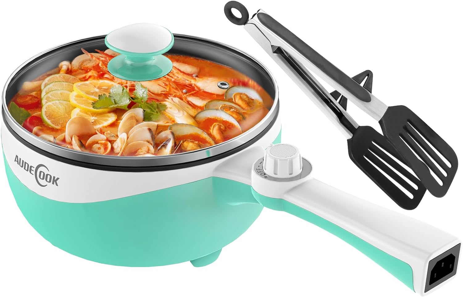 Audecook Hot Pot Electric, 1.7L Non-Stick Coating Electric Skillet with Power Control, Portable Travel Cooker Multicooker Perfect for Ramen,Steak,Egg,Stir Fry, Soup, Oatmeal(Green)