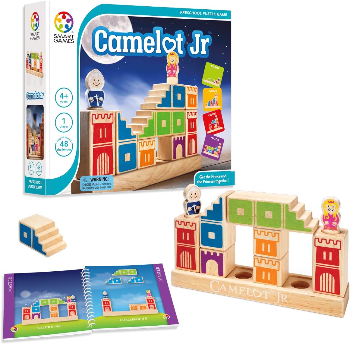 SmartGames Camelot Jr. Wooden Cognitive Skill-Building Puzzle Game Featuring 48 Playful Challenges for Ages 4 