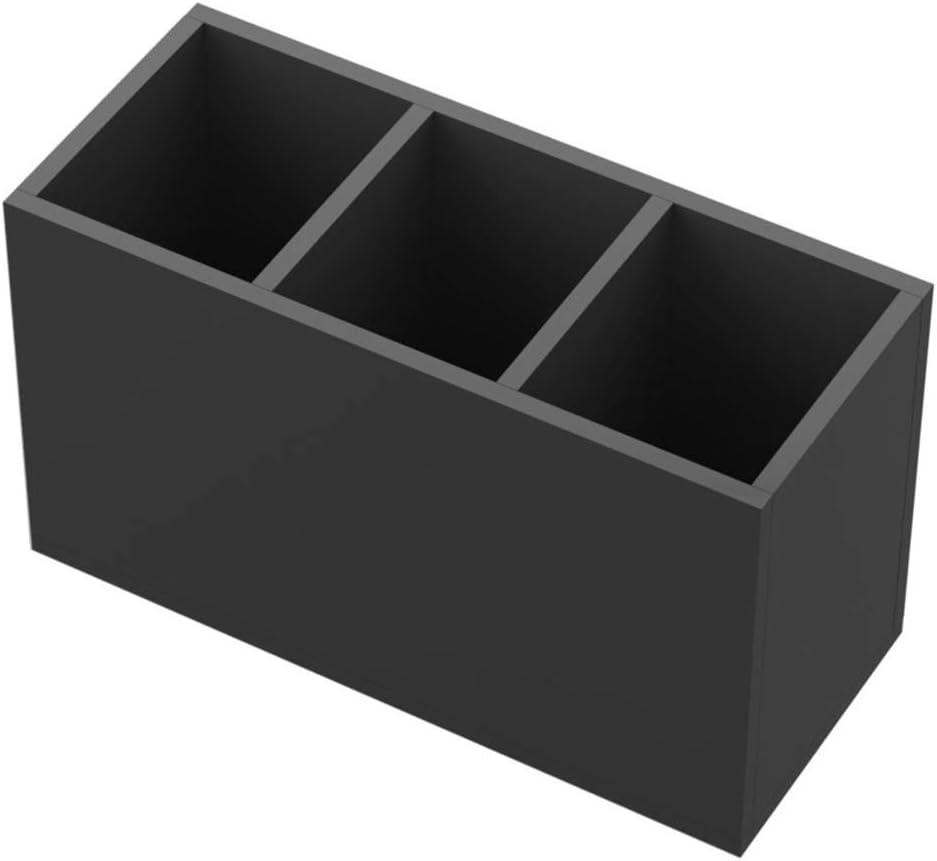 NIUBEE Acrylic Pen Holder 3 Compartments, Black Pencil Organizer Cup for Countertop Desk Accessory Storage