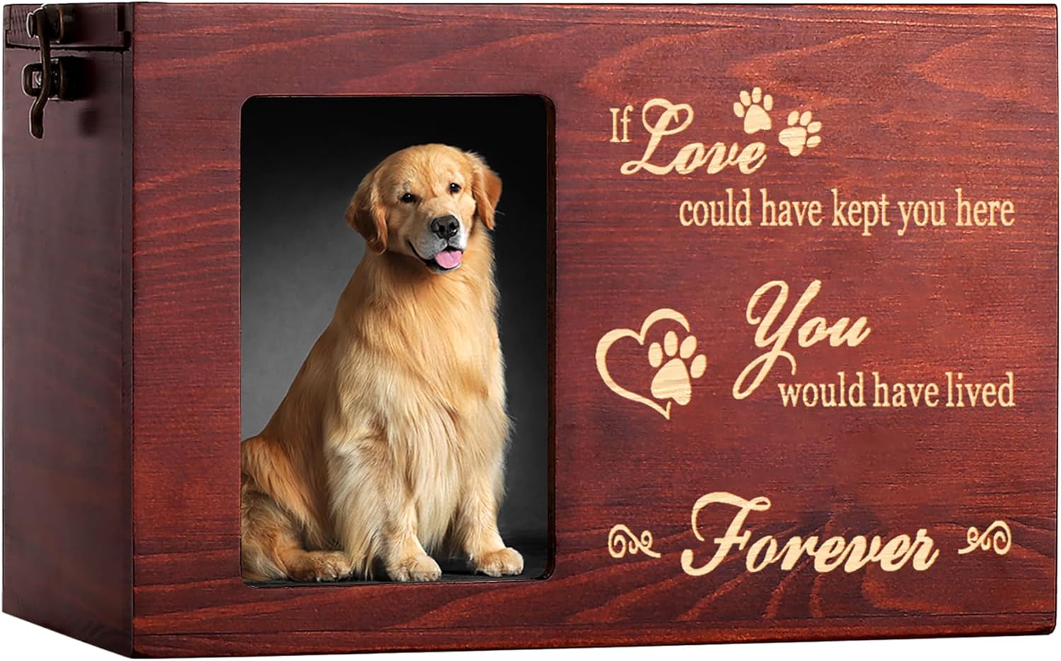 Pet Memorial Urns for Dog or Cat Ashes, Large Wooden Funeral Cremation Urns with Photo Frame, Memorial Keepsake Memory Box with Black Flannel as Lining, Loss Pet Memorial Remembrance Gift