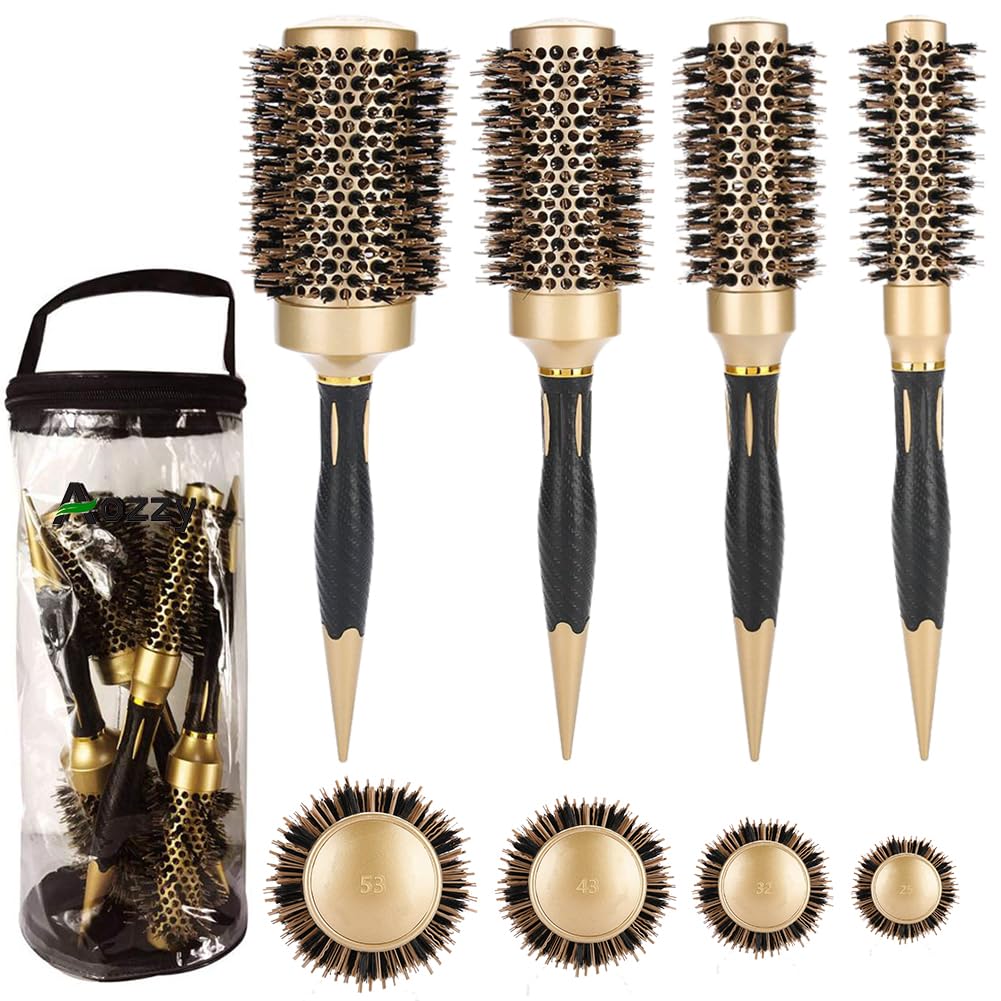 Aozzy Round Brush Set for Blow Drying, Professional Hair Styling Brush, Round Curling Brush Boar Bristle Round Hair Brush for Women