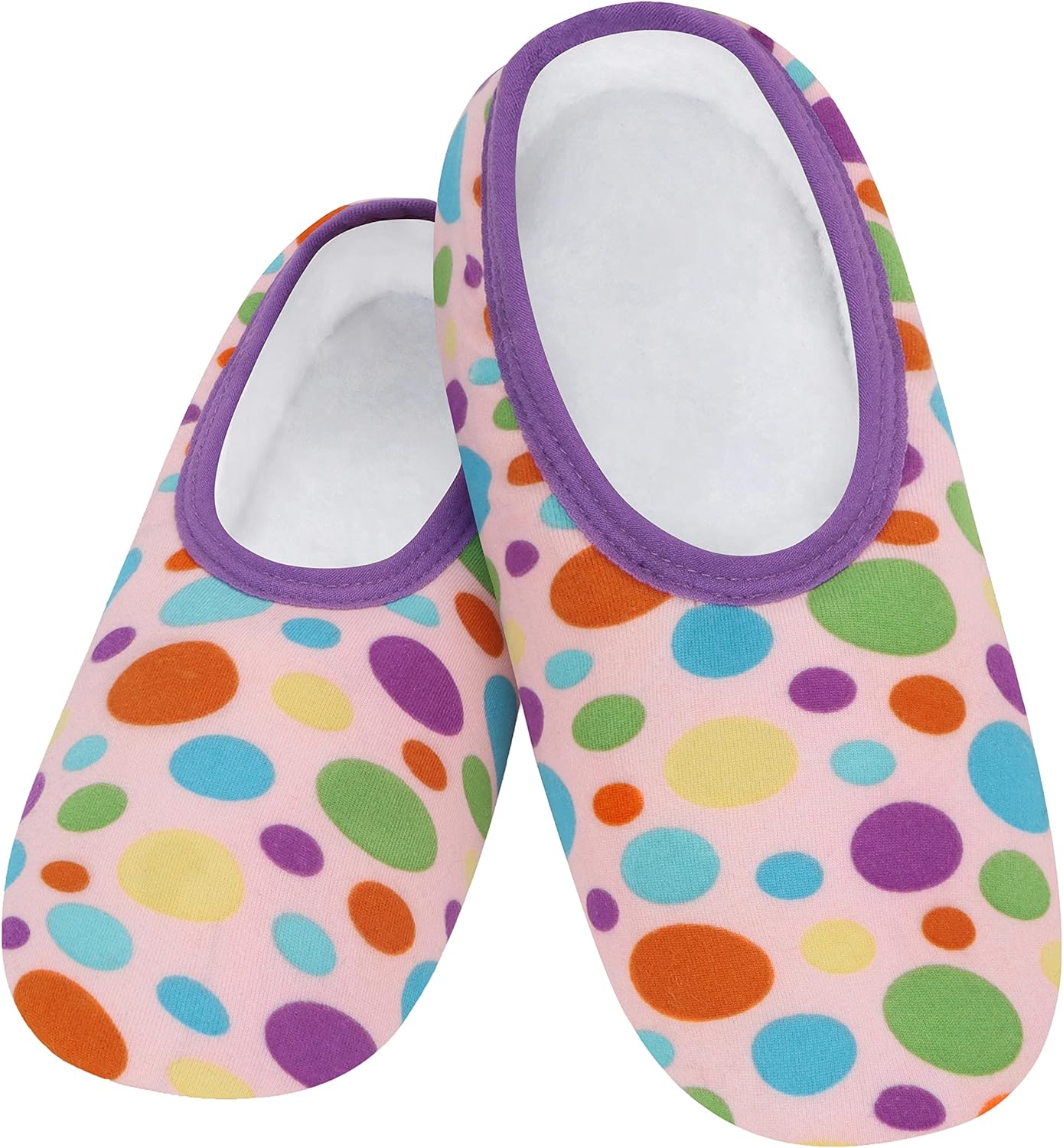 Snoozies Skinnies Slipper Socks  Cozy, Foldable Slippers for Women, Non Slip Socks for Travel & Indoors - Pink Multi Dots