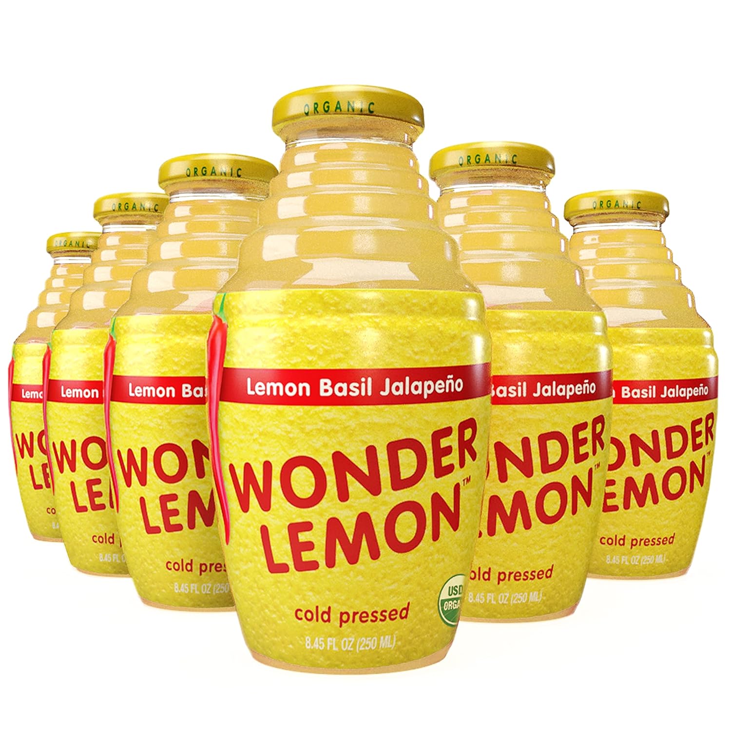 Wonder Lemon Organic Lemon Basil Jalapeno Cold Pressed Juice, 8.45oz (6 Pack)