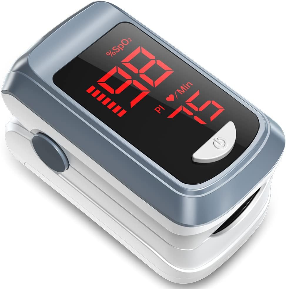 Fingertip Pulse Oximeter Blood Oxygen Saturation Monitor, Heart Rate and Fast Spo2 Reading Oxygen Meter with LED Screen 2 X AAA Batteries and Lanyard