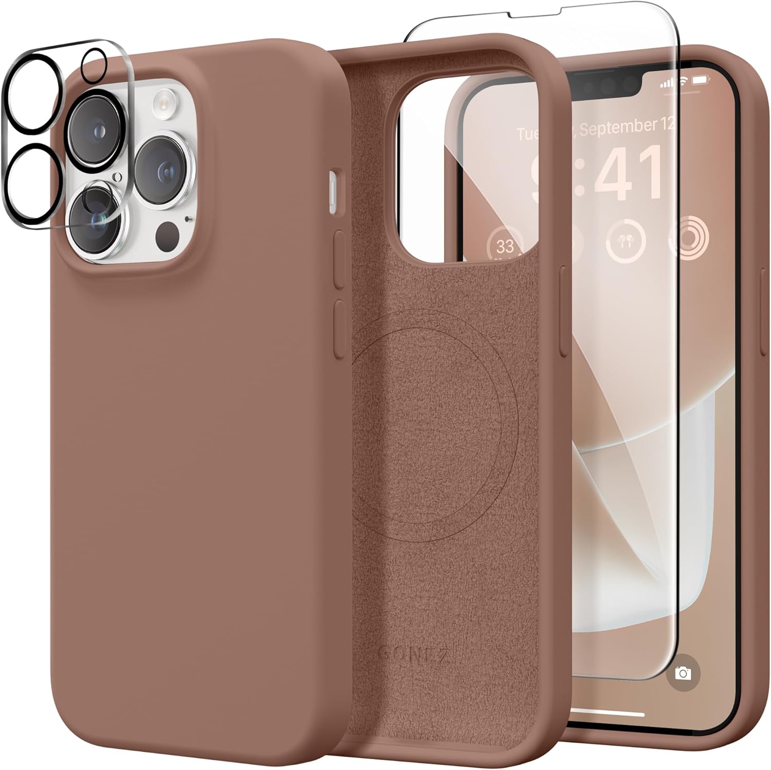 Magnetic for iPhone 13 Pro Case, Compatible with MagSafe, [Screen Protector + Camera Protection], Shockproof Silicone Slim Phone Case 6.1, Soft Anti-Scratch Microfiber Lining,Brown