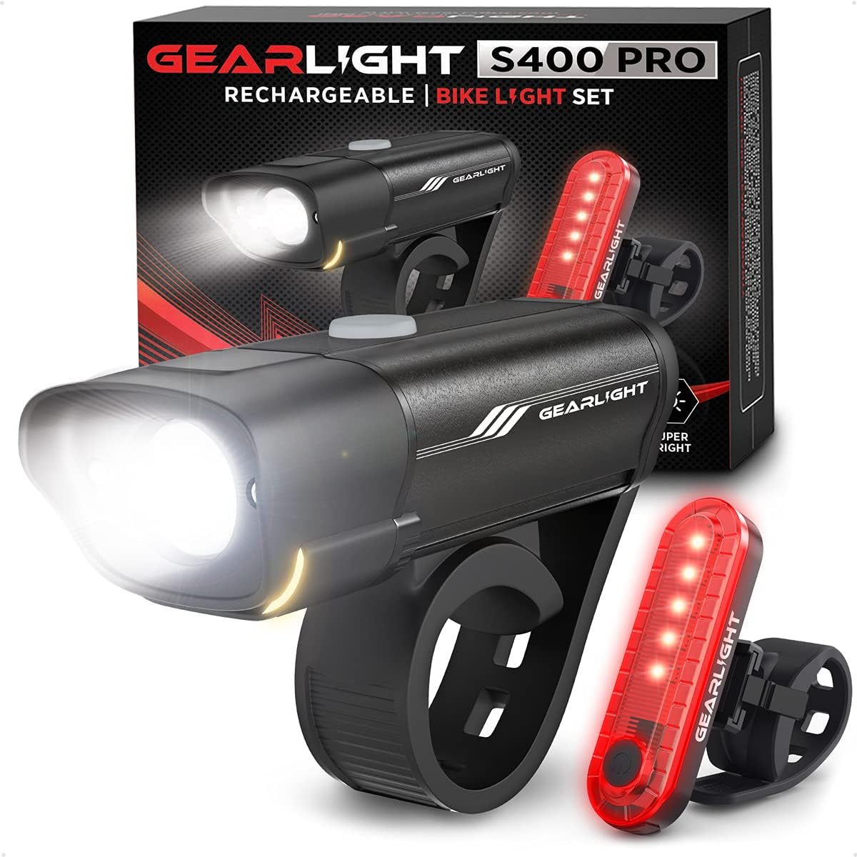 GearLight S400 Rechargeable Bike Light Set - Night Riding Accessories - White Elephant Stocking Stuffer for Men