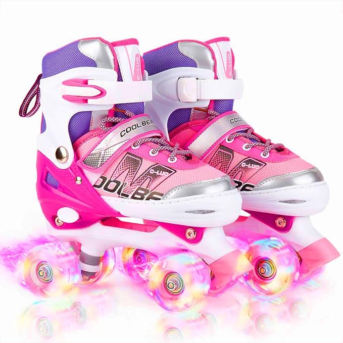 Sowume Adjustable Roller Skates for Girls and Women, All 8 Wheels of Girl' Skates Shine, Safe and Fun Illuminating for Kids