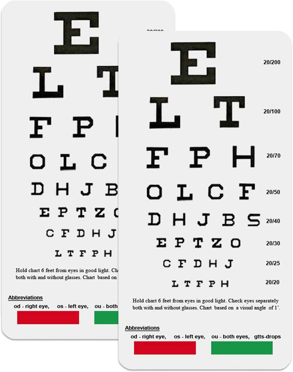 2 PCS Eye Chart, Pocket Eye Chart, Snellen Pocket Eye Chart, Rosenbaum Pocket Eye Chart (2 in 1)