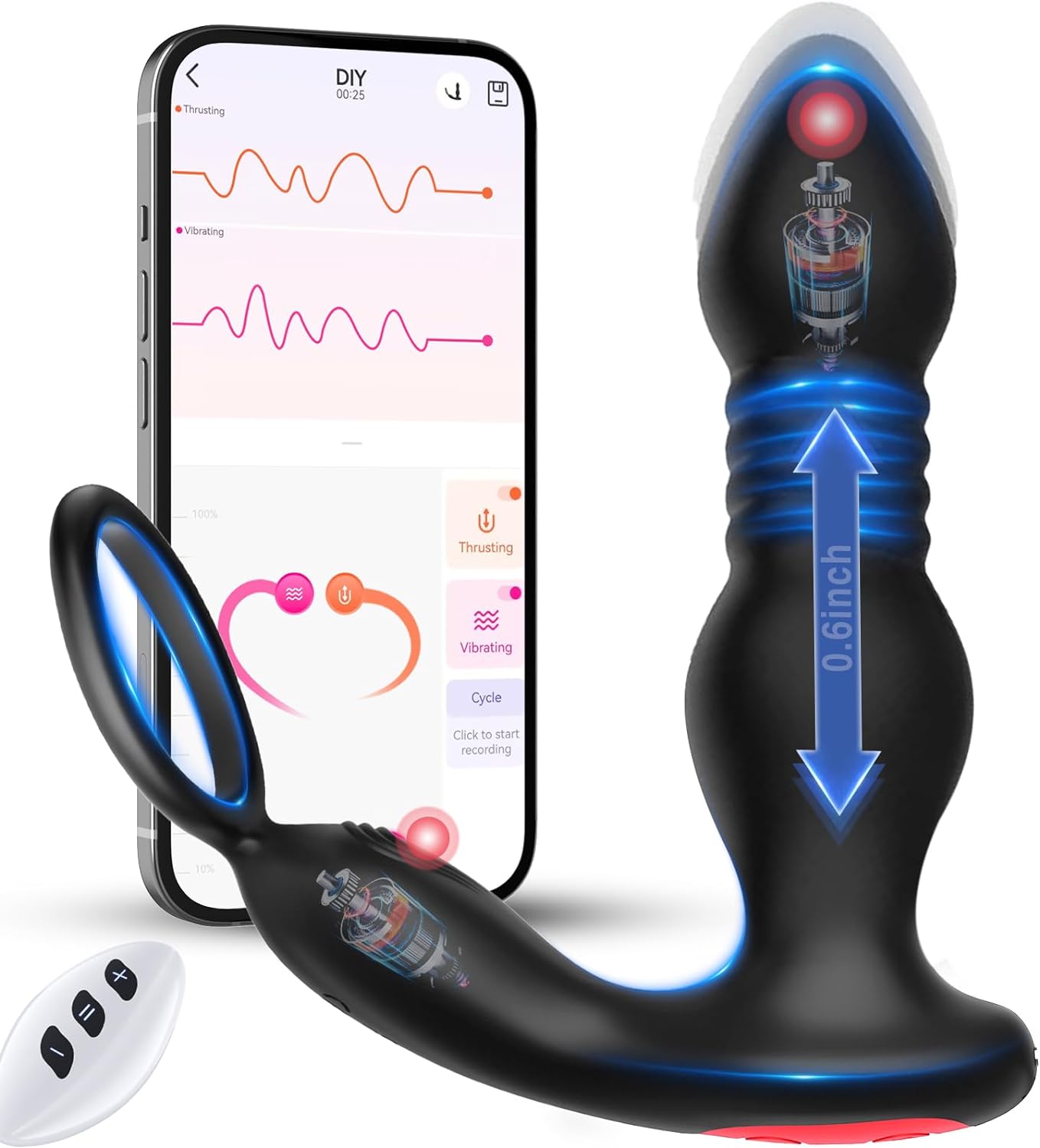 BEISAR Prostate Massager Anal Vibrator Thrusting Vibrating 7 Modes with Cock Ring Anal Plug Anal Sex Toys P Spot Massager Male Sex Toys for Men Women and Couples Waterproof Remote Control, Black