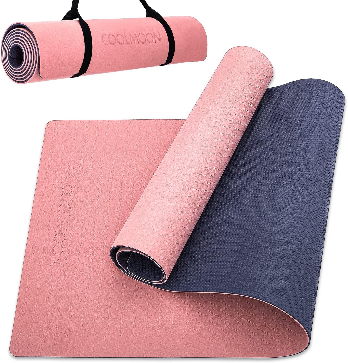 COOLMOON Yoga Mat Non Slip, Anti-Tear 1/4 Thick TPE Yoga Mats for Women and Men, 72x24 Exercise & Fitness Mat with Carrying Strap, Workout Mats for Yoga, Pilates and Floor Exercise