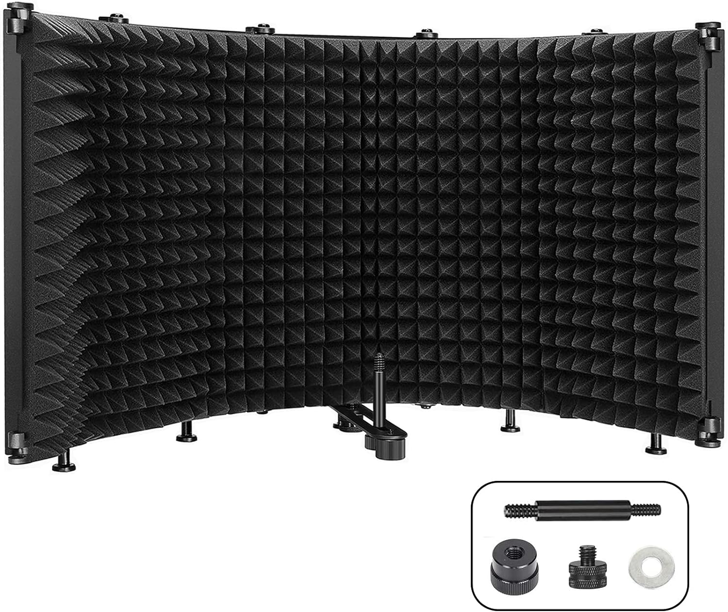 Microphone Isolation Shield, 5-Panel Pop Filter Professional Foldable Vocal Booth High Density Absorbent Foam Suit for Blue Yeti & Any Condenser Mic, Studio Sound Recording Podcasts Singing