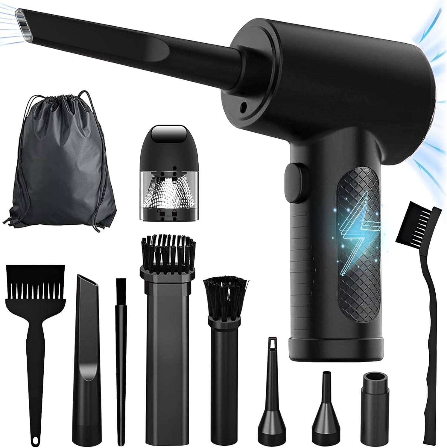 Compressed Air Duster,Car VacuumElectric Air Duster and Vacuum 2 in 1, 3 Speeds 100000 RPM Cordless Air Blower, Reusable Air Duster for Computer, Keyboard, Swimming Ring, Car with LED Light