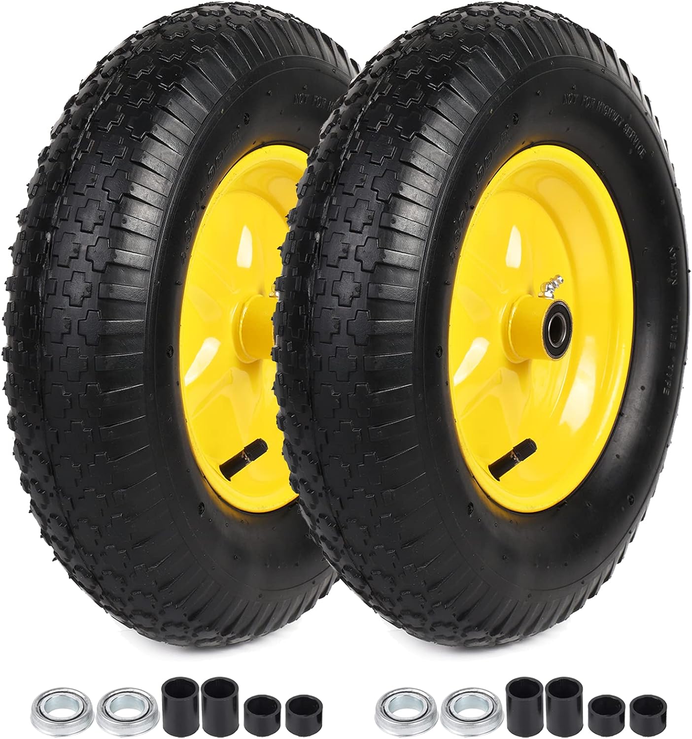 AR-PRO (2-PACK) 4.80/4.00-8 Tire and Wheel, 16 Pneumatic Tire Wheels with 5/8 Bearings (Extra 3/4 Bearings) and 3 Centered Hub, for Wheelbarrow, Hand Truck, Garden Carts, Yard Wagon Dump Cart