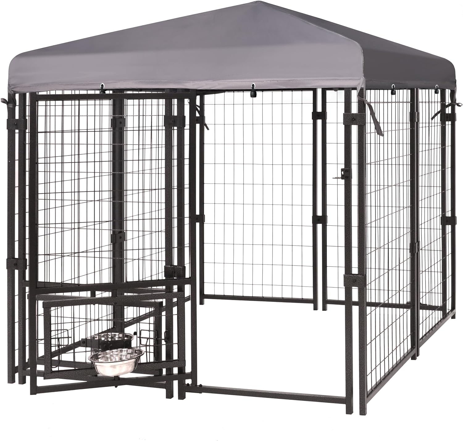 I absolutely love the kennel and for being used as a indoor crate its very large. Now for outdoor Id definitely get the bigger one. I found the size to be very confusing being in one part it says 4x4 then in description it says 4.5x4.5 then in pics it says 55x55  So which is accurate The outer dimensions are 55x55 which is 1 bigger than 4.5Ft which was perfect for me.Assembly was very easy and took the wife and I About 45 minutes being you have to sit and figure out the instructions.